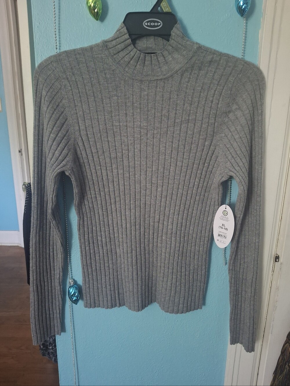 Scoop Heather Gray Ribbed Knit Long Sleeve Sweater Women's XL Mock Neck NWT